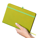 Libreta tapa de PU reciclado con marcapáginas A5 y hojas a rayas color verde claro segunda vista