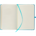 Libreta tapa de PU reciclado con marcapáginas A5 y hojas a rayas color azul claro primera vista