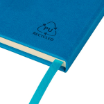 Libreta tapa de PU reciclado con marcapáginas A5 y hojas a rayas color azul claro séptima vista