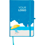 Libreta tapa de PU reciclado con marcapáginas A5 y hojas a rayas color azul claro octava vista