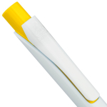 Bolígrafo de plástico reciclado con clip y tinta Dokumental azul color amarillo cuarta vista