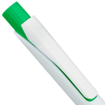 Bolígrafo de plástico reciclado con clip y tinta Dokumental azul color verde primera vista