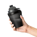 Vaso de plástico transparente con tapa de rosca y cordón de muñeca 350ml color negro cuarta vista