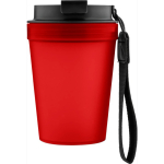 Vaso de plástico transparente con tapa de rosca y cordón de muñeca 350ml color rojo segunda vista