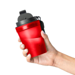 Vaso de plástico transparente con tapa de rosca y cordón de muñeca 350ml color rojo sexta vista