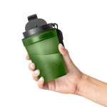 Vaso de plástico transparente con tapa de rosca y cordón de muñeca 350ml color verde tercera vista