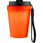 Vaso de plástico transparente con tapa de rosca y cordón de muñeca 350ml color naranja primera vista