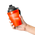 Vaso de plástico transparente con tapa de rosca y cordón de muñeca 350ml color naranja sexta vista