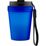 Vaso de plástico transparente con tapa de rosca y cordón de muñeca 350ml color azul real primera vista