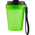 Vaso de plástico transparente con tapa de rosca y cordón de muñeca 350ml color verde lima primera vista