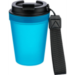 Vaso de plástico transparente con tapa de rosca y cordón de muñeca 350ml color azul claro primera vista