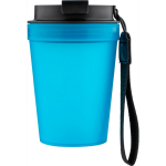 Vaso de plástico transparente con tapa de rosca y cordón de muñeca 350ml color azul claro tercera vista