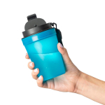 Vaso de plástico transparente con tapa de rosca y cordón de muñeca 350ml color azul claro sexta vista