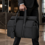Bolso de viaje roll-top de piel sintética con cinta trolley y correa