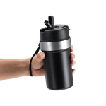 Vaso térmico de acero inoxidable reciclado con asa y pajita 490ml