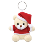Llavero de osito de peluche con traje y gorro navideño color rojo primera vista