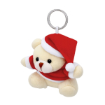 Llavero de osito de peluche con traje y gorro navideño
