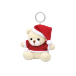 Llavero de osito de peluche con traje y gorro navideño