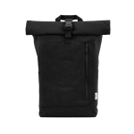 Mochila ecológica roll-top con base reforzada y bolsillo frontal 16L color negro vista frontal