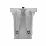 Mochila ecológica roll-top con base reforzada y bolsillo frontal 16L color gris claro vista trasera
