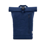 Mochila ecológica roll-top con base reforzada y bolsillo frontal 16L color azul marino vista frontal