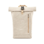 Mochila ecológica roll-top con base reforzada y bolsillo frontal 16L color natural vista frontal