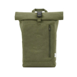 Mochila ecológica roll-top con base reforzada y bolsillo frontal 16L color verde militar vista frontal