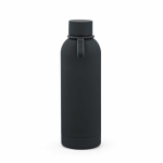 Botella térmica de acero inox reciclado con asa de silicona 490ml color negro vista frontal