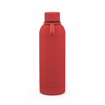 Botella térmica de acero inox reciclado con asa de silicona 490ml color rojo vista frontal