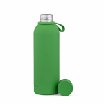 Botella térmica de acero inox reciclado con asa de silicona 490ml color verde segunda vista frontal