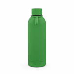 Botella térmica de acero inox reciclado con asa de silicona 490ml color verde vista frontal