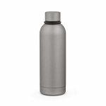 Botella térmica de acero inox reciclado con asa de silicona 490ml color plateado vista trasera