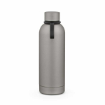 Botella térmica de acero inox reciclado con asa de silicona 490ml color plateado vista frontal