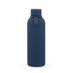 Botella térmica de acero inox reciclado con asa de silicona 490ml color azul marino vista frontal