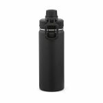 Botella térmica de acero inoxidable reciclado con tapa doble 500ml color negro vista frontal