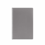 Libreta con tapa blanda y espiral lateral A5 hojas a rayas color gris vista frontal