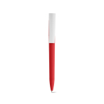 Bolígrafo con cuerpo de plástico reciclado, clip grande y tinta azul color rojo vista frontal