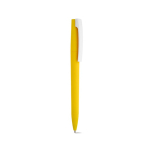Bolígrafo con cuerpo de plástico reciclado, clip grande y tinta azul color amarillo