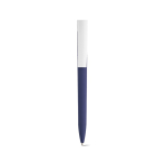 Bolígrafo con cuerpo de plástico reciclado, clip grande y tinta azul color azul marino vista frontal