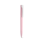 Bolígrafo con cuerpo de plástico reciclado, clip grande y tinta azul color rosa claro