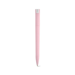 Bolígrafo con cuerpo de plástico reciclado, clip grande y tinta azul color rosa claro vista trasera