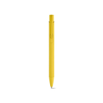 Bolígrafo de aluminio reciclado con acabado engomado y tinta azul color amarillo vista frontal