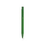 Bolígrafo de aluminio reciclado con acabado engomado y tinta azul color verde