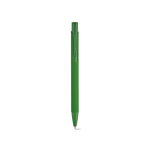 Bolígrafo de aluminio reciclado con acabado engomado y tinta azul color verde vista frontal