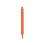 Bolígrafo de aluminio reciclado con acabado engomado y tinta azul color naranja vista trasera