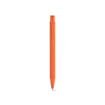 Bolígrafo de aluminio reciclado con acabado engomado y tinta azul color naranja vista frontal
