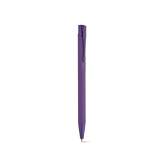 Bolígrafo de aluminio reciclado con acabado engomado y tinta azul color violeta