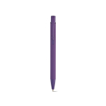 Bolígrafo de aluminio reciclado con acabado engomado y tinta azul color violeta vista frontal