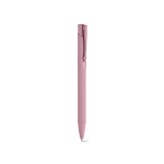 Bolígrafo de aluminio reciclado con acabado engomado y tinta azul color rosa claro
