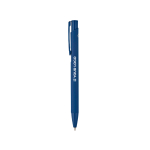 Bolígrafo de aluminio reciclado con acabado engomado y tinta azul vista principal